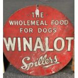 Single sided circular enamelled sign 'Winalot, the wholemeal food for dogs, Spillers'. (B.P. 21% +