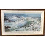 After Peter Ellenshaw, study of breaking surf, limited edition coloured print No. 868/950, signed in