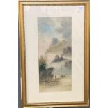 W H Earp, pair of lake scene with figures and distant mountain crags, signed, watercolours.