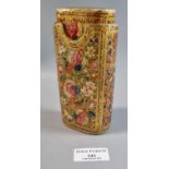 Indian papier-mache cigar case, intricately hand painted with exotic birds amongst flowers and