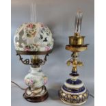 Sevres French porcelain table lamp in blue and white with gilded decoration of flowers and foliage