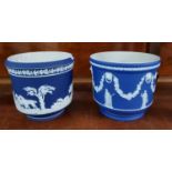 Wedgwood blue and white Jasperware classical design jardinière together with a similar Tunstall