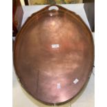Victorian silver plate on copper pierced oval two handled tray. (B.P. 21% + VAT)