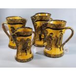 Set of four graduated Royal Doulton Morrisian waisted jugs with figural decoration in the manner