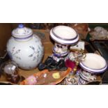 Box of assorted china: Shorter & Sons, Staffordshire hand painted oval dish, large Capodimonte bell,