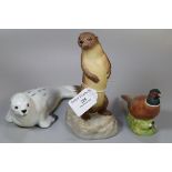 Three Aynsley animals, to include: seal, badger and pheasant.  (3)  )(B.P. 21% + VAT)