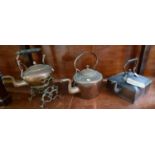 Unusual 19th century copper kettle of square form together with another 19th century copper kettle