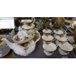 Tray of Royal Albert 'Old Country Roses' teaware: teapot, sugar basin, milk jug, six cups and