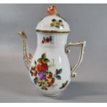 Herend Hungary hand painted lidded water jug/coffee pot of baluster form with geometric handle,
