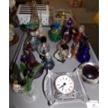 Tray of assorted glass scent bottles: two Art Deco style black and clear glass scent bottles, Murano