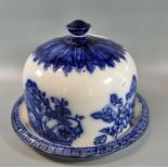 Late 19th early 20th century blue and white transfer printed Staffordshire floral cheese dome on