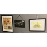 Framed print of a vintage motorcycle racer, believed to be Eddy Stephens (well known local
