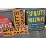 Three vintage enamelled signs, 'Spratt's dog cakes' (2) together with Spratt's Weetmeet, the extra