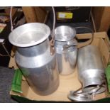 Box containing three vintage aluminium milk cans/carriers. (3) (B.P. 21% + VAT)