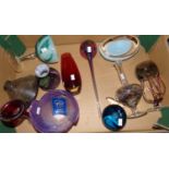 Box of assorted glassware: Italian Murano glass bowl, marbled green glass goblet, K & K glass