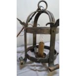 Medieval style wrought iron hall lantern with fleur-de-lis decoration. 54cm high approx. (B.P. 21% +