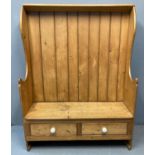 19th century Welsh possibly Pembrokeshire high back settle, the boarded rack back with shaped