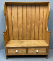 19th century Welsh possibly Pembrokeshire high back settle, the boarded rack back with shaped
