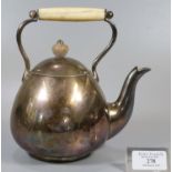 19th century silver conical shaped teapot with turned handle, indistinct scorched marks to the