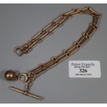 9 ct gold Double Albert chain with T bar and masonic ball cruciform fob. Length 19.5 inches.