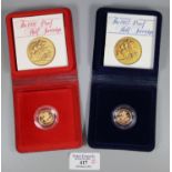 The 1980 gold proof half sovereign, together with the 1982 gold proof half sovereign. Both with