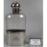 George V silver and glass hip flask, the cup with crest marked 'Toujours Loyal', London 1927. (B.