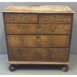 18th century walnut straight front chest of drawers, the moulded and inlaid faded and distressed top