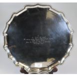 White metal Indian presentation pie crust salver, to 'Mr Sobhi El-Ejel, for many years Consul