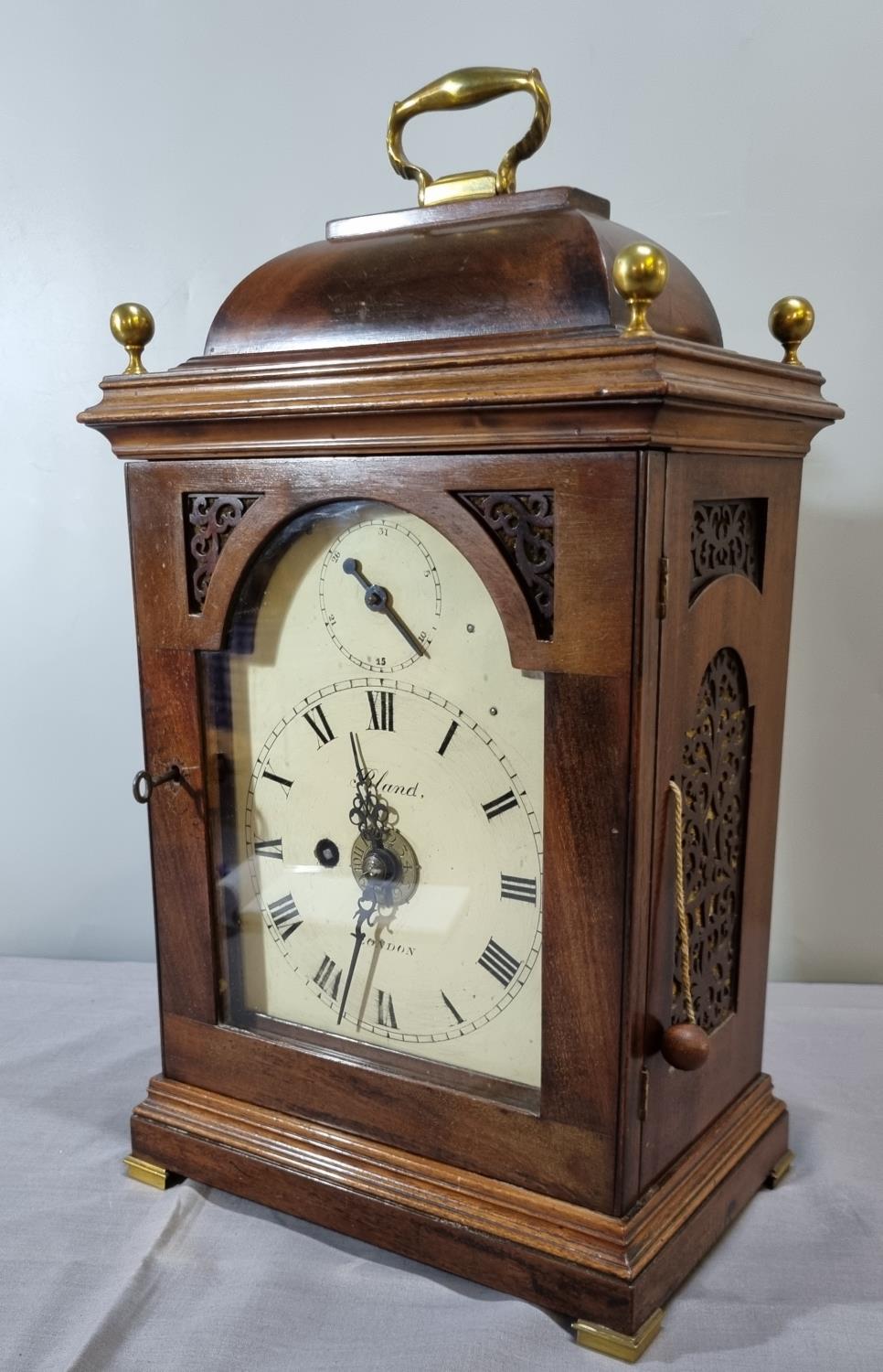 Early 19th century mahogany bracket clock by 'Bland of London', having caddy top with brass