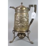 Georgian silver spirit kettle on stand, the kettle having repoussé floral and foliate decoration
