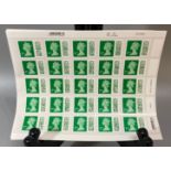 Great Britain five hundred Second Class Bar Coded stamps in ten sheets of fifty as received from