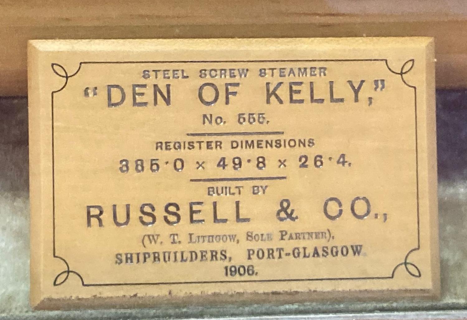 Early 20th century cased half block ship builder's model of the 'steel screw steam freighter 'Den of - Image 2 of 8