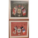 Two framed WWI needle point panels, each incorporating central photographs of soldier or soldiers