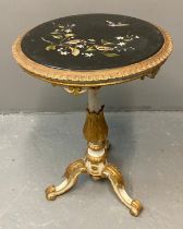 19th century Pietra Dura marble top wine table, the circular top inlaid with goldfinches, flowers