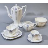 Fifty six piece Shelley bone china tea service, registration 723404, in the 'Blue Iris' pattern,