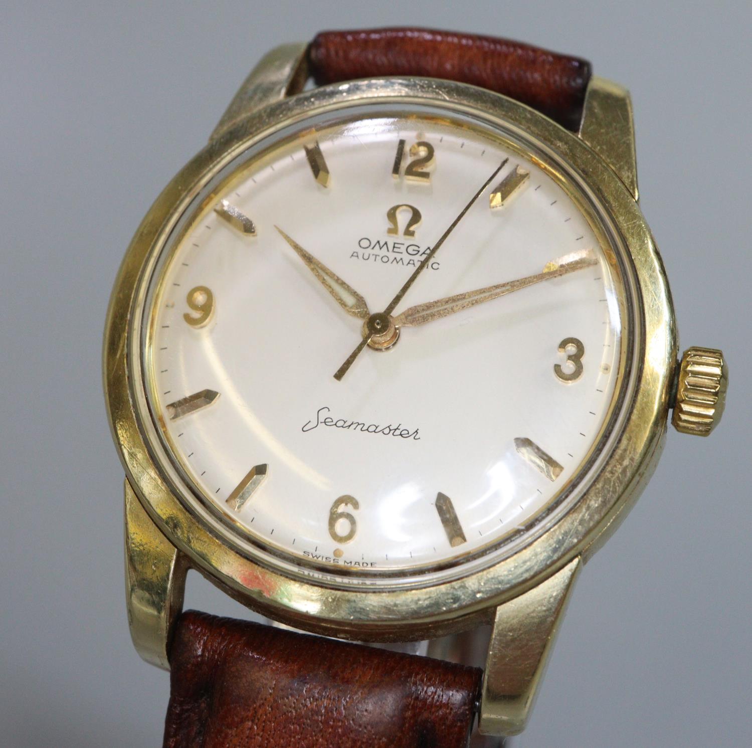 Omega Seamaster Automatic gold plated gents wristwatch with satin face and baton numerals. - Image 3 of 4