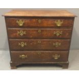 Late 18th/early 19th century oak straight front chest of drawers, the moulded top above a bank of