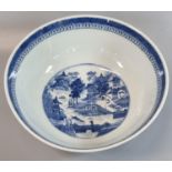 Chinese porcelain blue and white bowl, decorated inside and out with late 18th century style