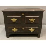 18th century Welsh oak Coffer Bach, the moulded top above brass lock and two dummy drawers above a