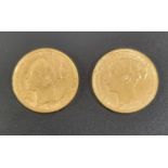 Two gold full Victorian sovereigns dated 1884 and 1886. (2) (B.P. 21% + VAT)