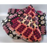 Vintage woollen Welsh tapestry blanket or carthen in black, red and yellow colours. 224 x 183cm