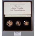 United Kingdom 1983 gold proof collection coin set to include: £2 coin, full sovereign and half