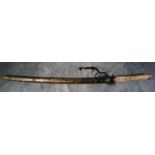 A good Japanese sword Katana, with green and black gilded lacquer Saya (scabbard), the blade 76cm