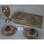 Collection of Thai silver items, to include: cigar box, pair of ash trays and a table lighter marked