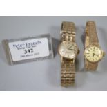Omega 9ct gold ladies bracelet dress watch, having circular gold face with baton numerals and bark