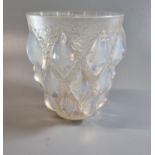 Rene Lalique 'Rampillon' opalescent glass vase, model 991, designed 1927. Moulded diamond pattern