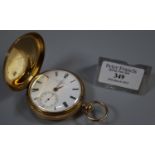J Sewill of Liverpool 18ct gold full hunter key wind pocket watch, having white Roman face with