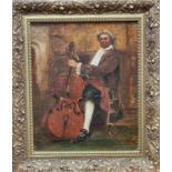 British School (19th Century), portrait of a cellist in 18th Century dress, oils on canvas. 30 x