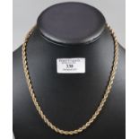 9ct gold rope twist chain. Length 20 inches (50.5cm). Approx weight 10 grams. (B.P. 21% + VAT)