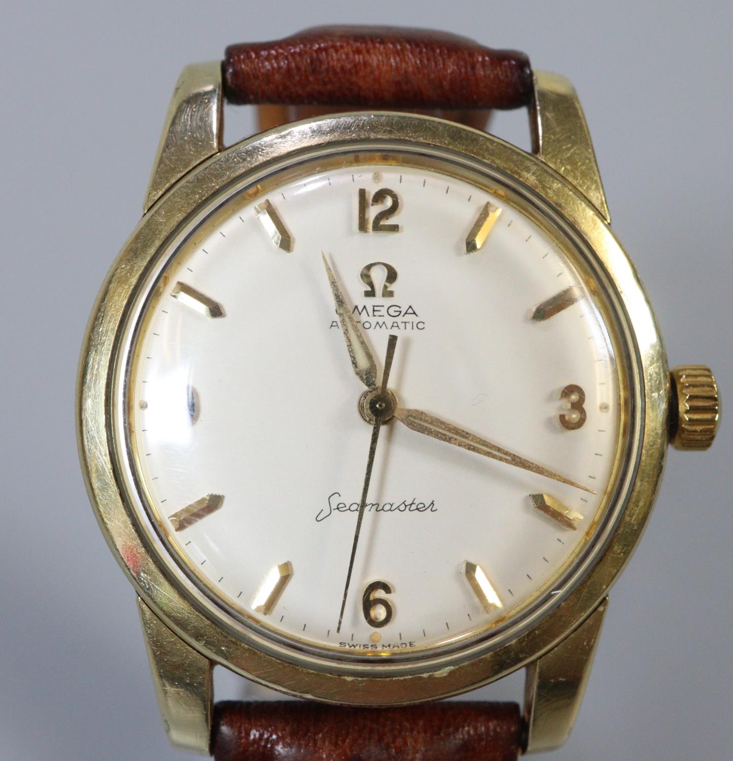 Omega Seamaster Automatic gold plated gents wristwatch with satin face and baton numerals. - Image 2 of 4